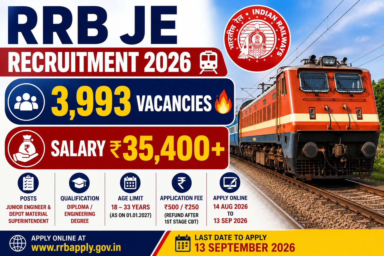 RRB JE Recruitment 2026 – 3,993 Junior Engineer Vacancies